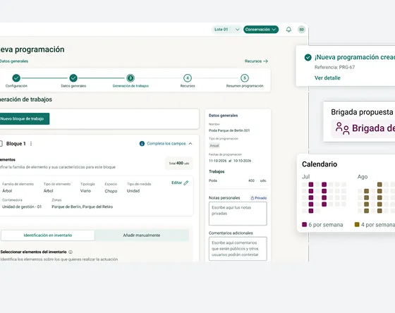 Programación de tareas recurrentes con su frecuencia en el calendario de conservación
