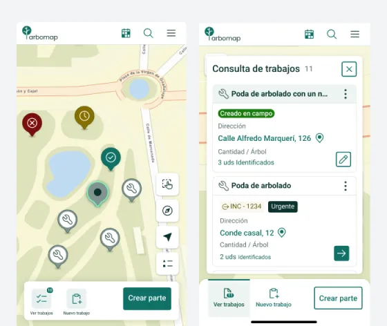 Tablón de brigada en la web app con las tareas asignadas de la jornada