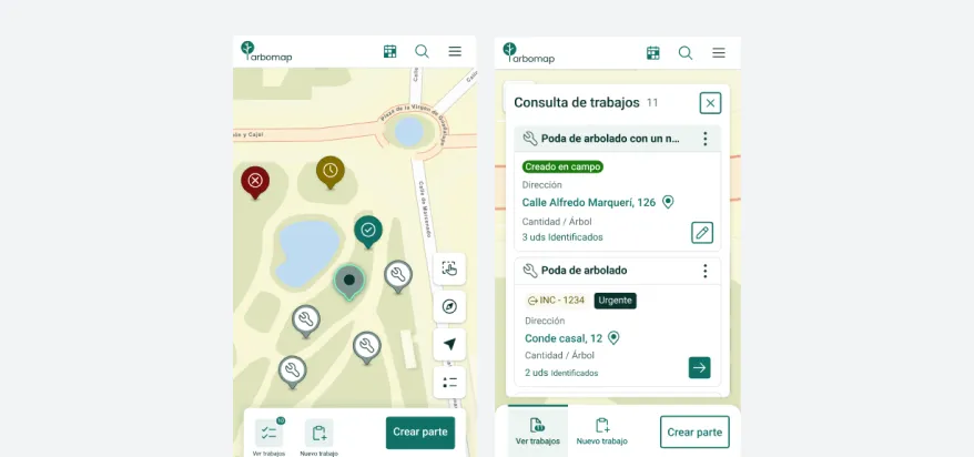Tablón de brigada en la web app con las tareas asignadas de la jornada