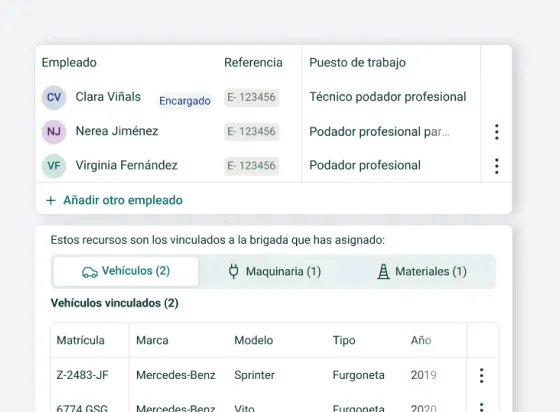 Parte de trabajo con las bajas de personal y los materiales utilizados
