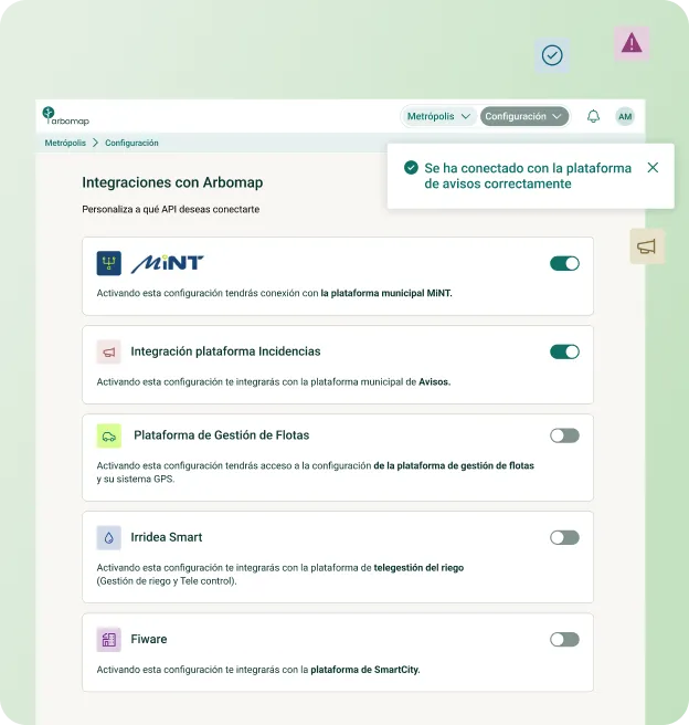 Arbomap conectado con otras plataformas: sistema GIS, avisos ciudadanos y gestión de flotas