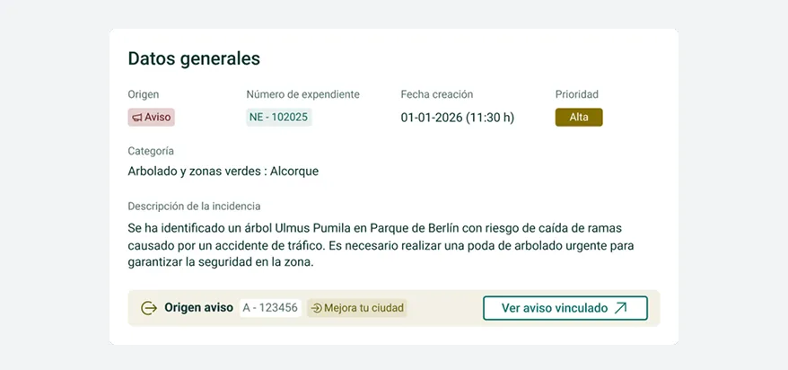 Arbomap conectado con una plataforma externa de avisos ciudadanos