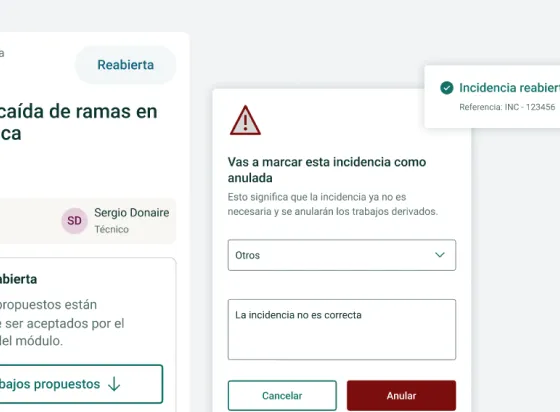 Ficha de una incidencia con las acciones de anular y de reabrir