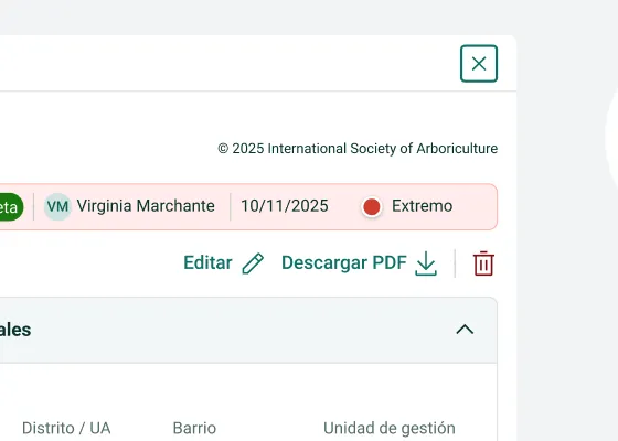 Formulario de evaluación del riesgo del arbolado según la metodología ISA TRAQ