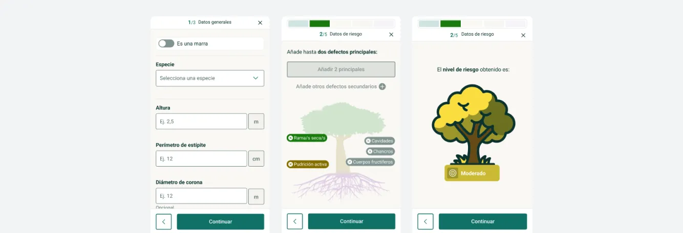 Formulario de evaluación de riesgo por fases en la web app móvil